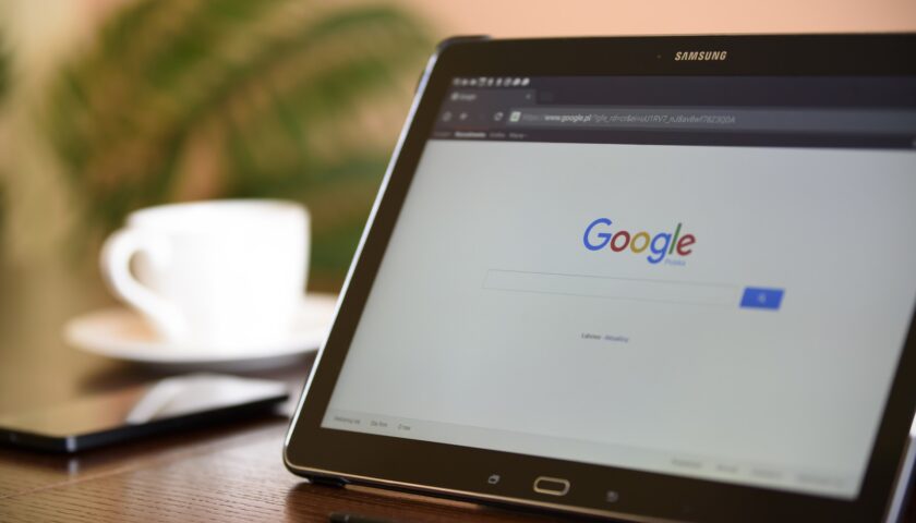 tablet with google search displayed